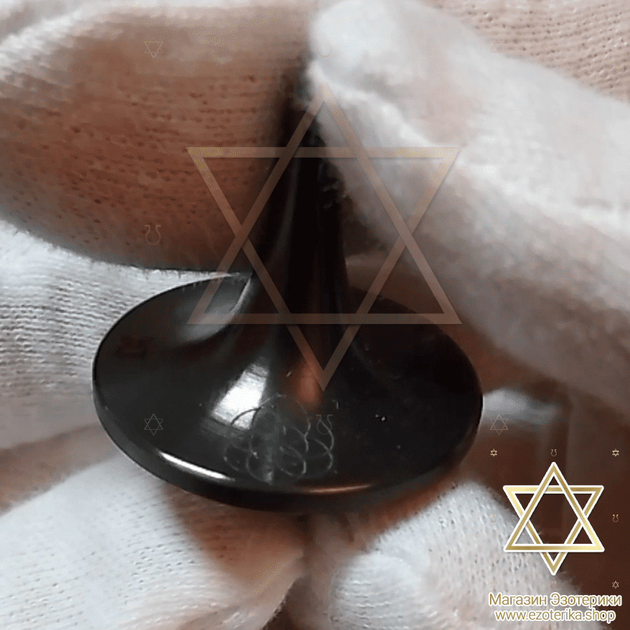 Магический волчок из чёрного циркония с изображением символа Цветка Жизни и тонкоматериальным каналом